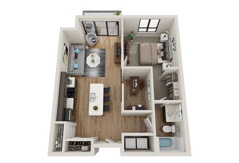 Floor plan for 1 bed, 1 bath, 770 sqft